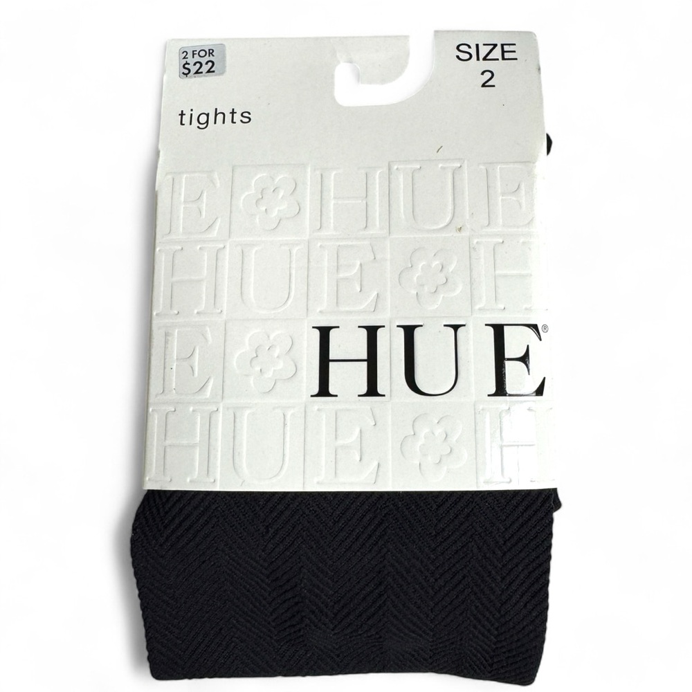 HUE Womens Herringbone Texture Tights with Control Top Black Size 2 11613